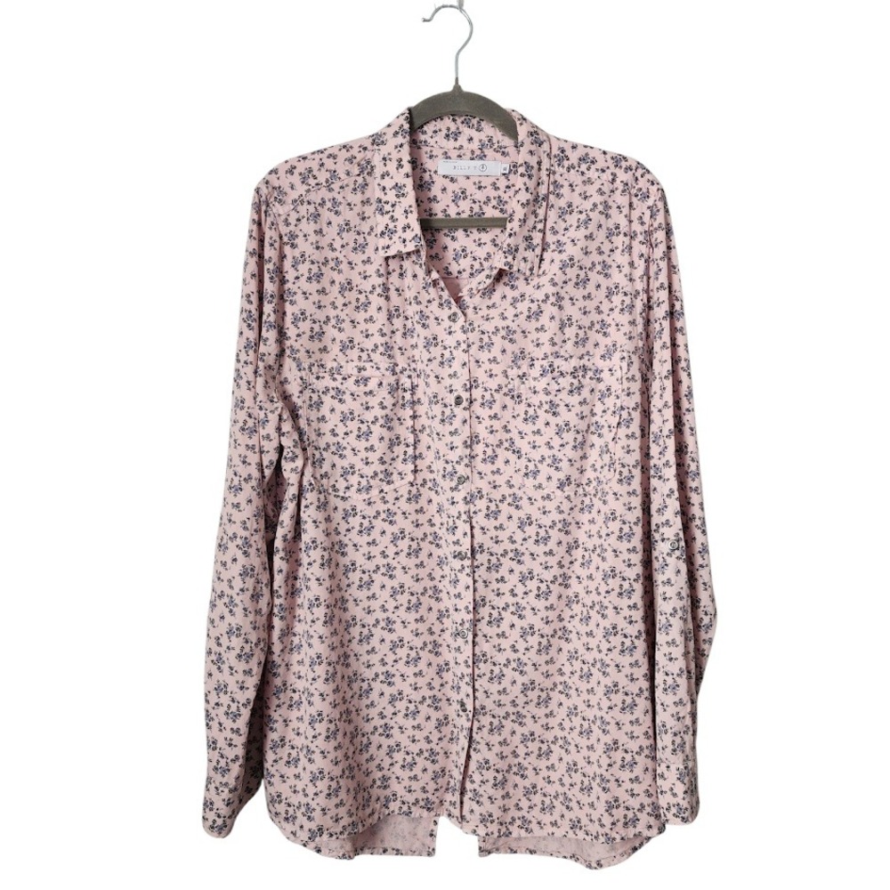 BILLY T Pink Floral Lyocell Button Up Blouse Cottagecore Size XL